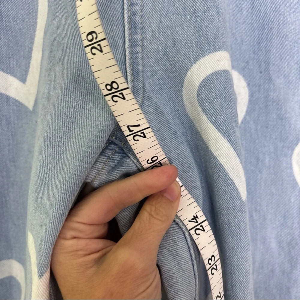 SHEIN Light Blue Heart Print Wide-Leg Jeans - Picture 3 of 7